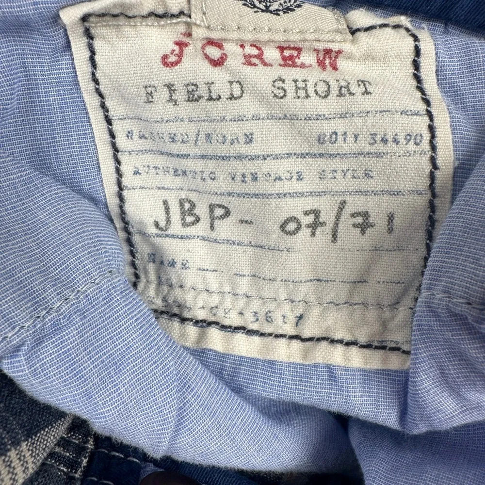 Vintage 2003-2004 J Crew Shorts Men's 38W 100% Linen Plaid Blue White Macau Y2K
